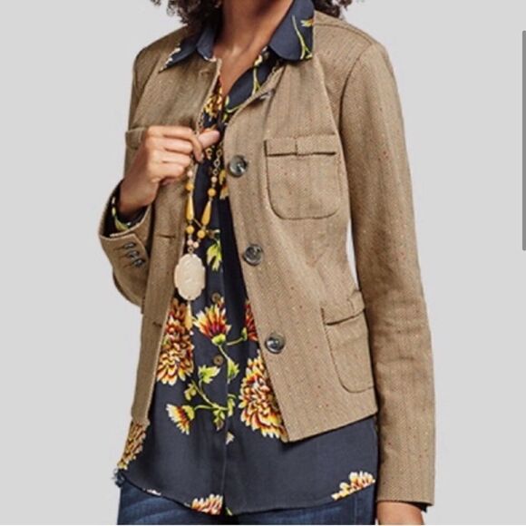 Cabi Penny Herringbone Blazer Jacket Brown - Picture 10 of 11